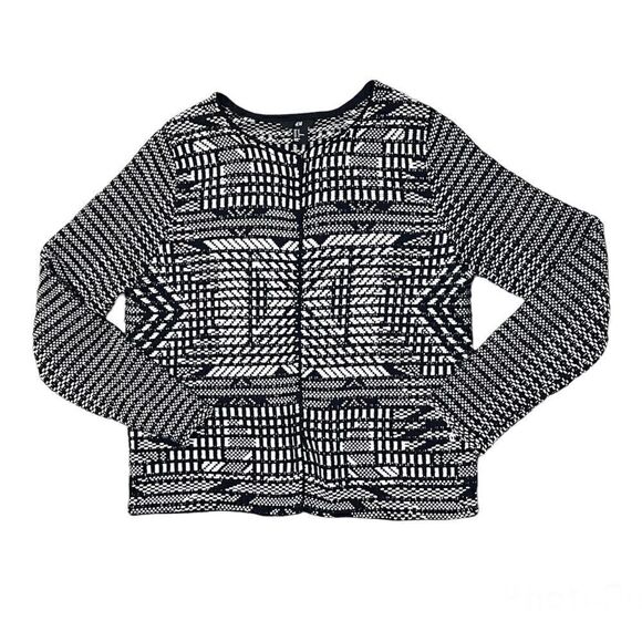 H&M GEO PATTERN OPEN FRONT BLACK & WHITE KNIT CARDIGAN SIZE M MEDIUM - Picture 5 of 12